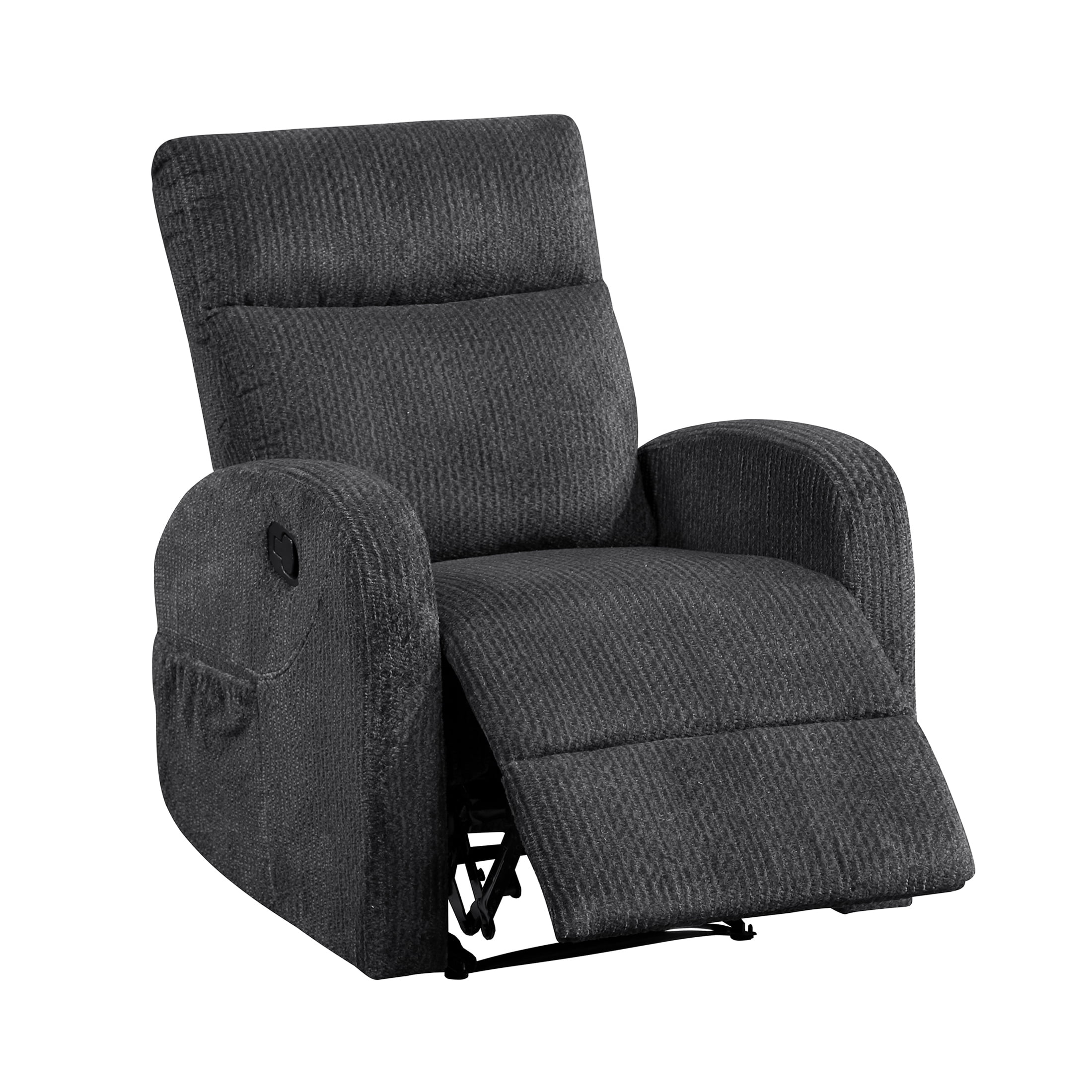 OakvillePark Brava Microfiber Manual Reclining Chair with Armrest Side Pocket, Dark Gray