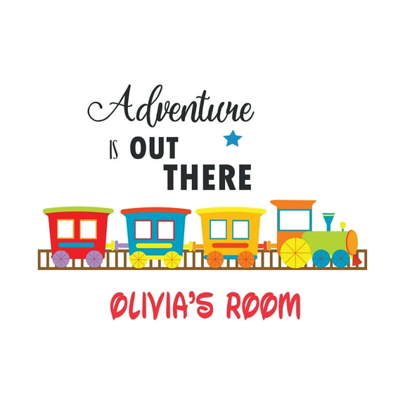 Personalized Name Girly Wall Decal Colourful Train on a Track Custom Name Bedroom Wall Decal for boys and girls Train Adventure is out there Themed Kids Room Décor - Size: 20 In x 14 In