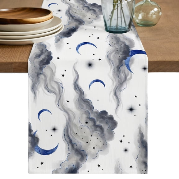 Table Runners 72 Inches Long Dress Scarves, Blue Grey Moon Night Farmhouse Kitchen/Dining Table Decor Table Runner, Coffee Tablerunners, Starry White Evening 13x72 Inch