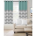 thumbnail image 2 of Grey Chevron Blackout Curtains, Light Blocking Print Window Curtains, Geometric Turquoise Print Wavy Striped White Thermal Insulated Window Drapes for Living Room 2 Panels, 104"W x 52"L, 2 of 9