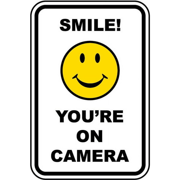 Vinyl Stickers - Smile You're On Camera Sign - Safety and Warning Warehouse Signs Stickers - 3.5" x 5" - 3 Pack