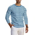 thumbnail image 2 of Chandail à Manches Longues pour Hommes, Col Rond à Imprimé Rayé, Haut Athlétique Décontracté, Vert Militaire L, 2 of 6