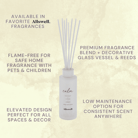 Allswell Calm (Coconut + Citrus + Amber) Scented Reed Diffuser 3 Fl oz (90mL)