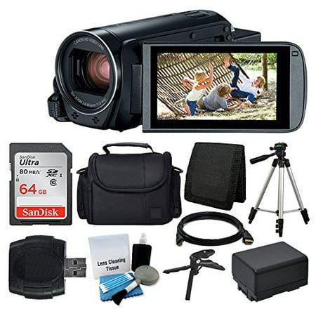 Canon VIXIA HF R800 Camcorder (Black) + SanDisk 64GB Memory Card + Digital Camera/Video Case + Extra Battery BP-727 + Quality Tripod + Card Reader + Tabletop Tripod/Handgrip + Deluxe Accessory
