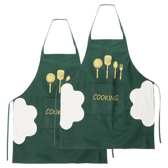 Uxcell 2pcs Bib Apron 72x65cm Unisex Cooking Aprons with Hand Wipe, Dark Green