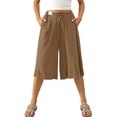 thumbnail image 5 of cocolona Womens Casual Loose High Waist Linen Pants Elastic Waist Straight Wide Leg Cropped Lounge Pants with Pockets, 5 of 5