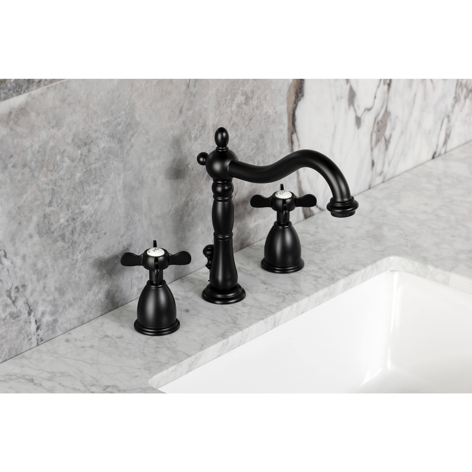 Kingston Brass KB1970BEX Essex Widespread Bathroom Faucet with Brass Pop-Up, Matte Black
