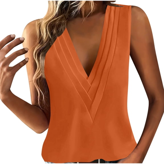 VEKDONE Sleeveless Plus Size Tank Tops for Women Summer Deep V-Neck Solid Color T Shirts Casual Loose Fit Layered Tanks Lightweight Breathable Tunic Tops Orange XXXXL