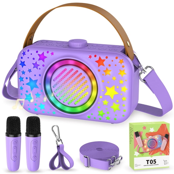 BEBANG Karaoke Machine for Kids Adults,Portable Bluetooth Speaker with 2 Wireless Microphone with LED Lights