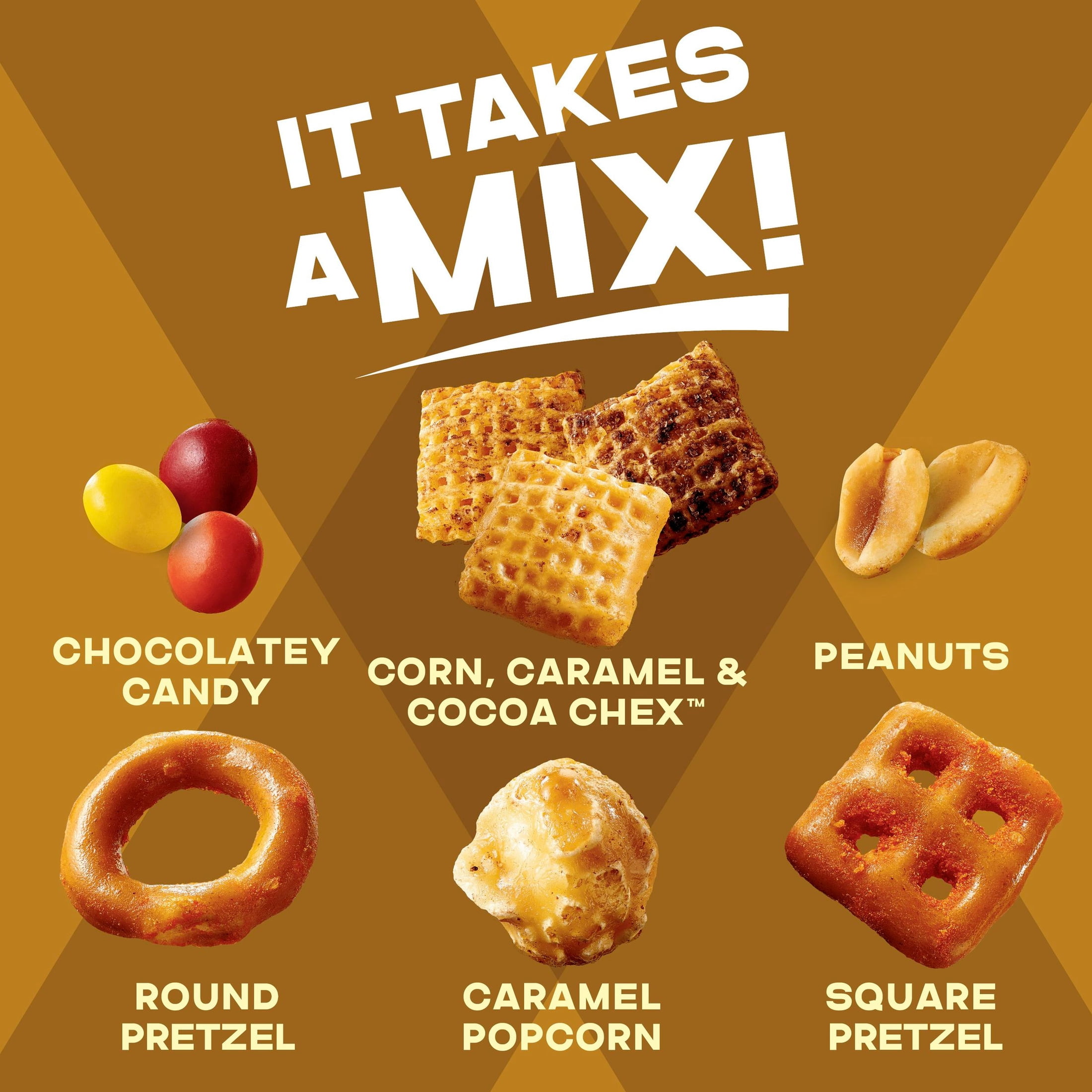 (3 pack) Chex Mix Turtle Snack Mix, Indulgent Snack Bag, Family Size, 13.5 oz