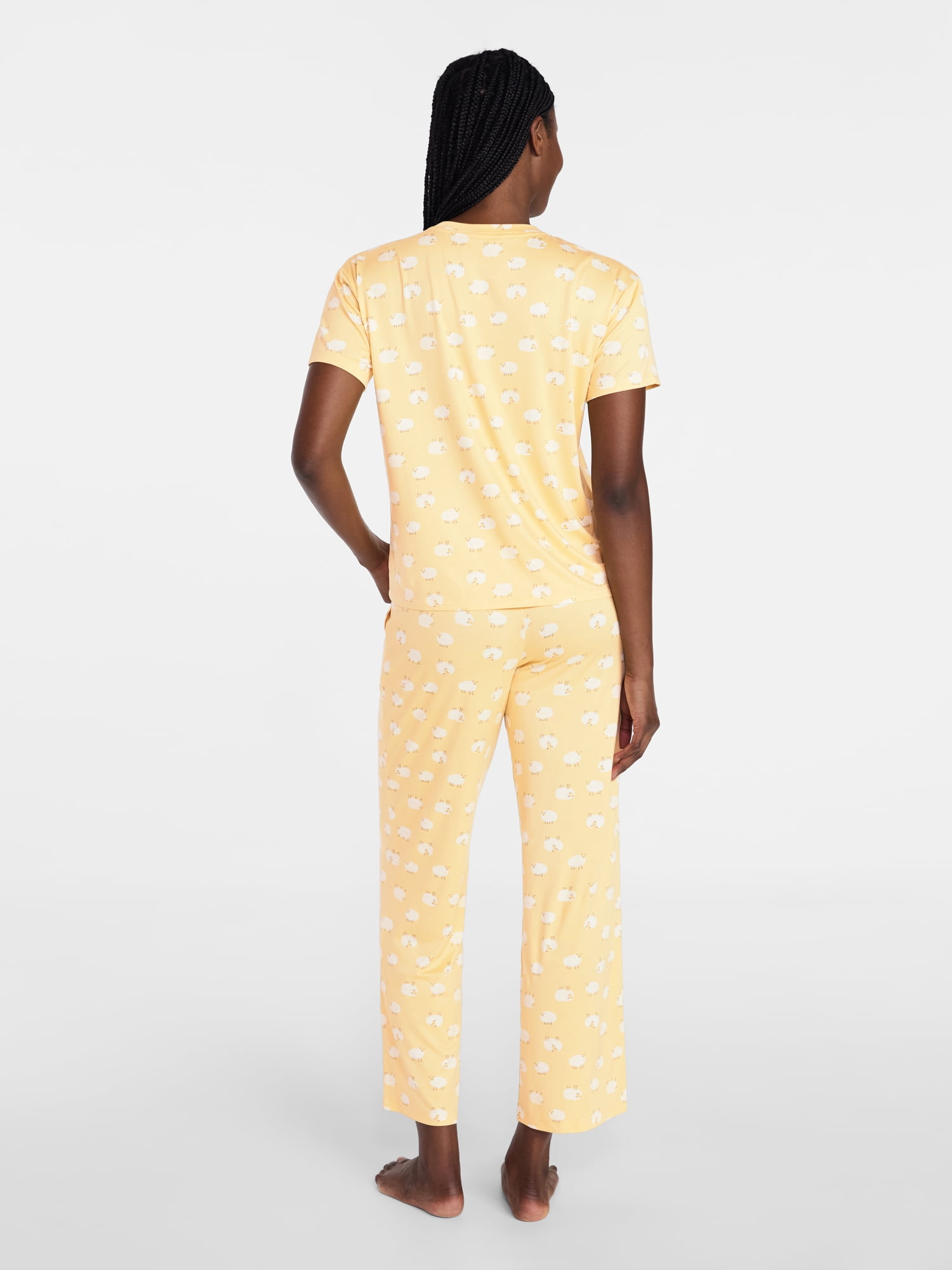 Joyspun Women's Dreamy Soft Collection Short Sleeve Sleep Top and Open Leg Pants Pajama Set, 2-Piece, Sizes XS-3X