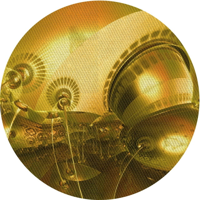 Ahgly Company Tapis d'Intérieur Rond Lavable en Machine Jaune Transitionnel, 7 Pieds Rond