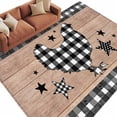thumbnail image 2 of 5x7 Washable Area Rug, Farm Animals Non-Slip Large Rectangle Rug for Living Room Bedroom, Star Hen Brown Wood Striped Black Plaid Indoor Floor Mat for Home Decor, 2 of 9