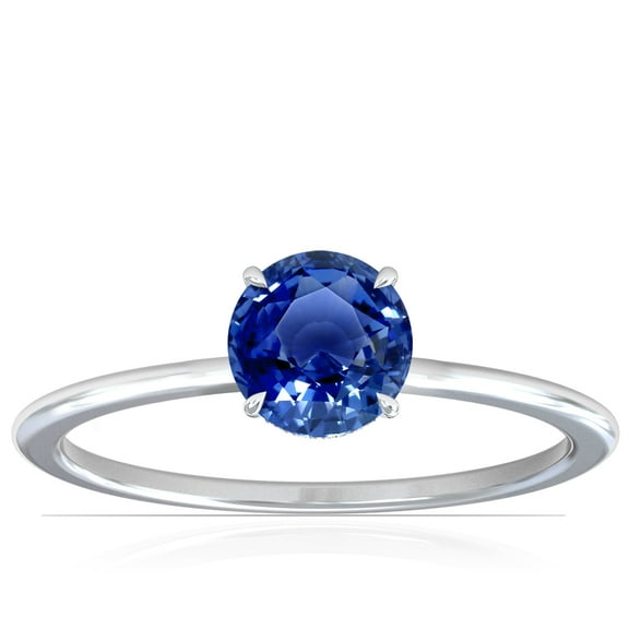 GemsNY September Birthstone - Petite Prong Set Round Blue Sapphire Hidden Halo Ring (Grade - AAA | 0.74cttw)