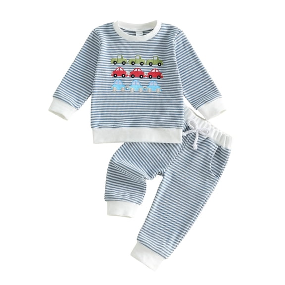 WhouRiu Boys Casual Outfits Striped Embroidery Crew Neck Sweatshirts Pants Sets Baby Fall Clothes