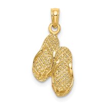 Auriga Fine Jewelry 14K Yellow Gold 3-D Destin Florida Double Flip-Flop Charm Pendant for Women (L- 21.7 mm, W- 10.2 mm)