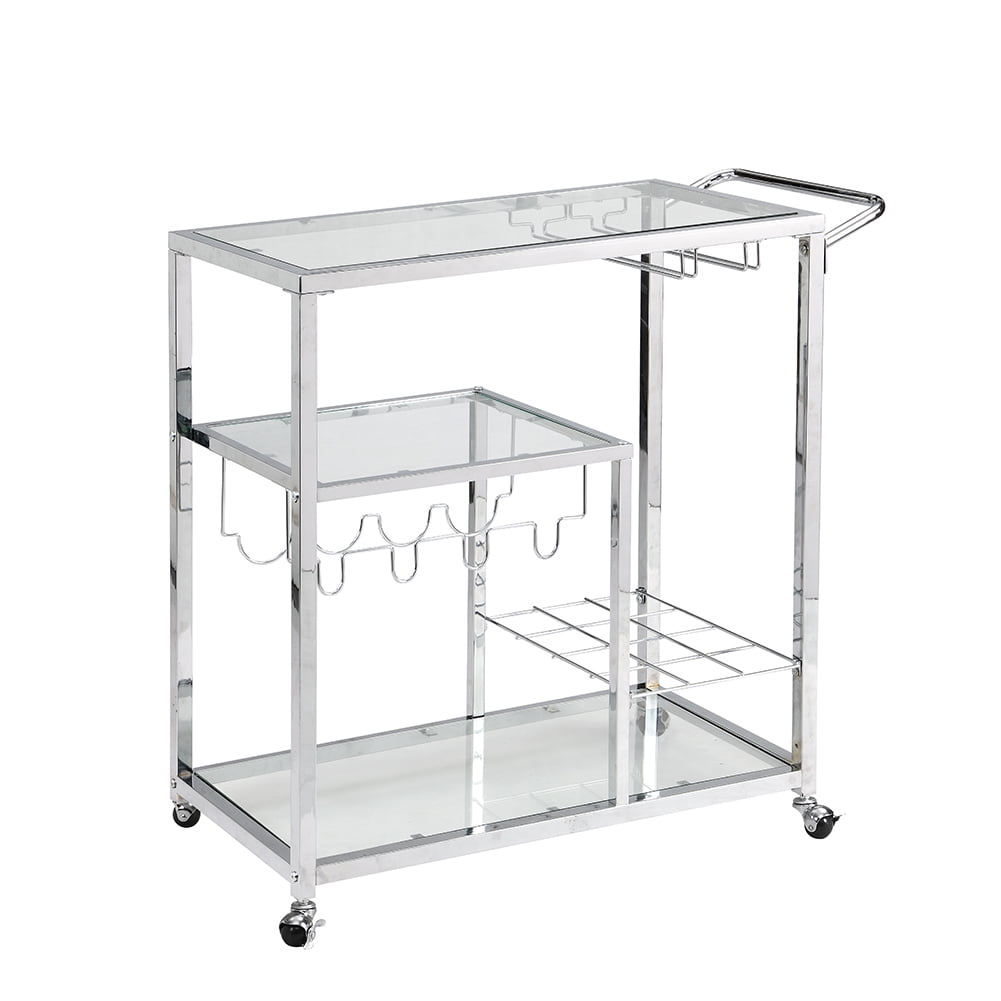 Lowestbest Modern Bar Service Cart, Kitchen Trolley with Storage Function, Chrome Lowestbest Modern Bar Service Cart, Kitchen Trolley with Storage Function, Chrome