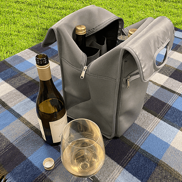 High Road Insulating Neoprene Wine Carrier Tote - Holds 4 Bottles - Blue