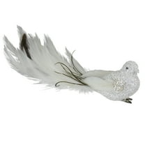 Northlight 8" White and Black Glittered Bird with Feather Tail Christmas Ornament with Clip