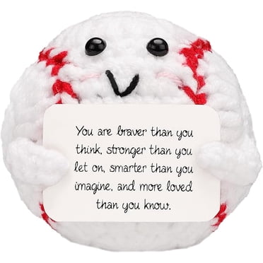 Handmade Mini Cute Positive Baseball, Creative Wool Pocket Knitted Baseball Toy Doll with Encouragement Card Cute Crochet Potato Tiny Positive Emotional for Birthday Motivational Gifts