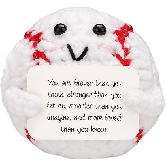 Handmade Mini Cute Positive Baseball, Creative Wool Pocket Knitted Baseball Toy Doll with Encouragement Card Cute Crochet Potato Tiny Positive Emotional for Birthday Motivational Gifts