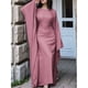thumbnail image 4 of Vestido Islámico Elegante de Color Liso con Mangas Murciélago para Mujer. Rosa XL, 4 of 7