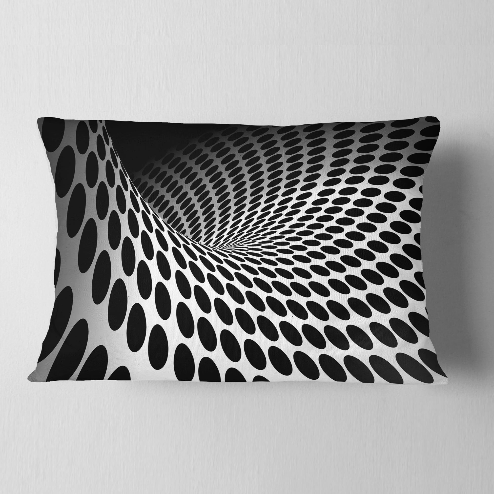 Designart Waves and Circles Black n’ White - Contemporary Throw Pillow - 12x20