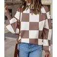 thumbnail image 4 of Women'S Fall Fashion Roll-Neck Long Sleeve Plaid Ribbed Knit Loose Pullover Sweater Tops Lotus Pink Checkered 5XL, 4 of 9