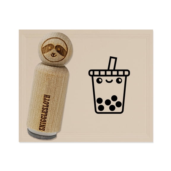 Kawaii Cute Boba Bubble Milk Tea Face Rubber Stamp for Scrapbooking Crafting Stamping - Mini 1/2 Inch