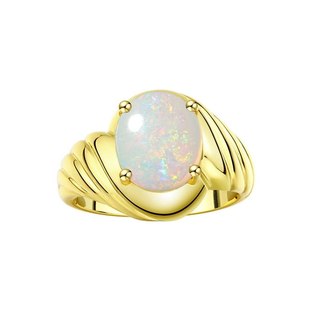 RYLOS Bagues pour Femmes Bague en Or Jaune 14K Style Classique de Designer Ovale 12X10MM Bague Solitaire en Pierre Précieuse Opale Exotique Bijoux Africains pour Femmes Taille 12