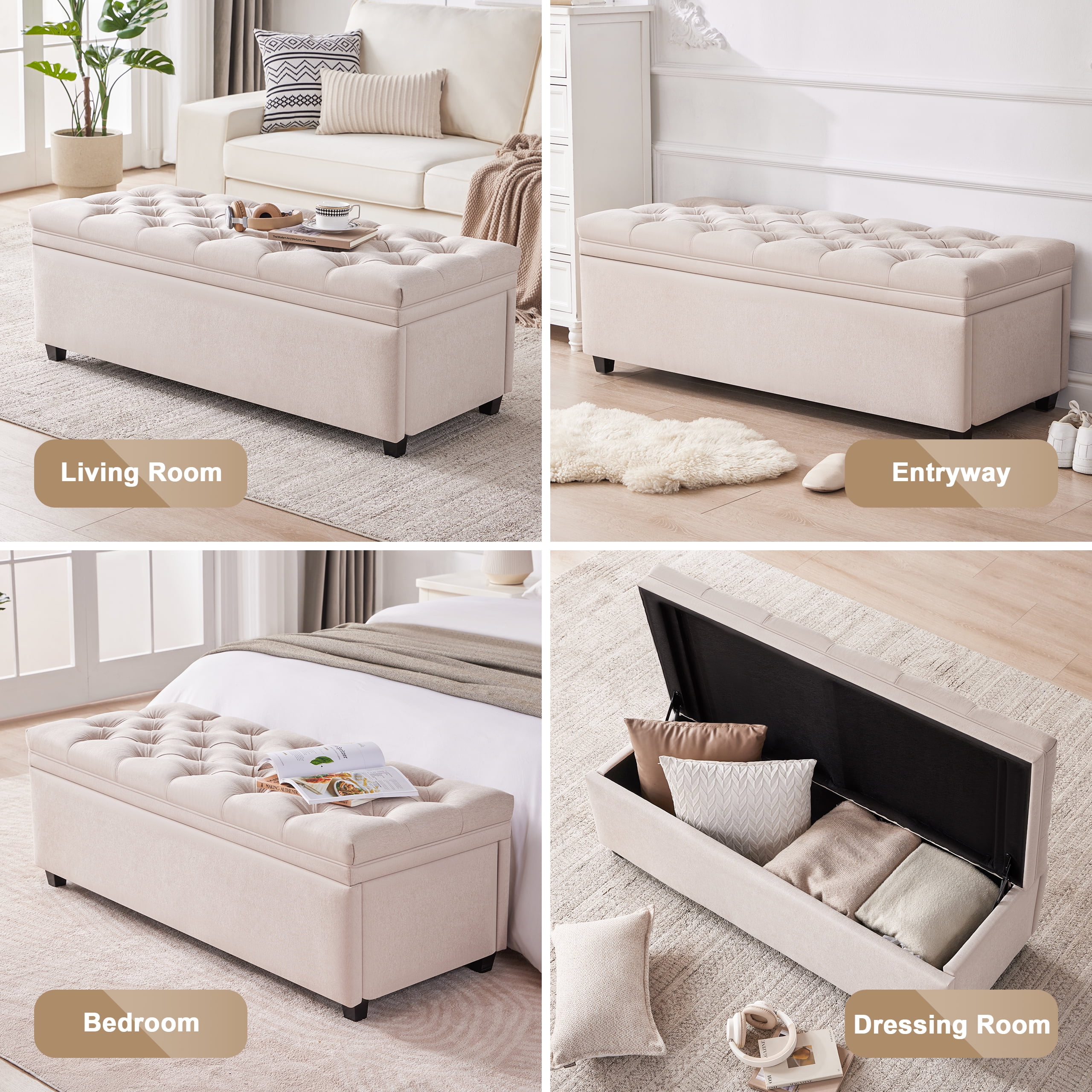 Weture 50-Inch Tufted Storage Ottoman Bench, Large Modern Entryway Bedroom Bench, Beige
