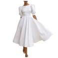 thumbnail image 2 of ZHOGXU Women's Dress Short Sleeve Puff Sleeve Round Neck Solid Color Backless Fashion Comfortable Elegant Dresses For Daily Wear And Party,White,L, 2 of 8