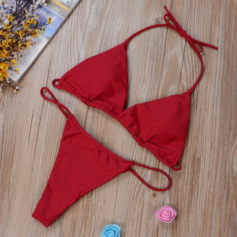 Women Summer Swimwear Bikini Set Bra Tie Side G-String Thong Beach