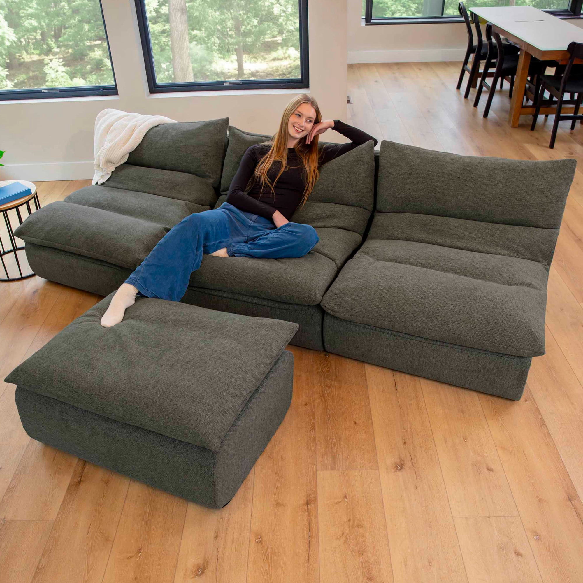 Big Joe Driftscape Modular Sectional Sofa, 4 Piece Couch, Olive Green