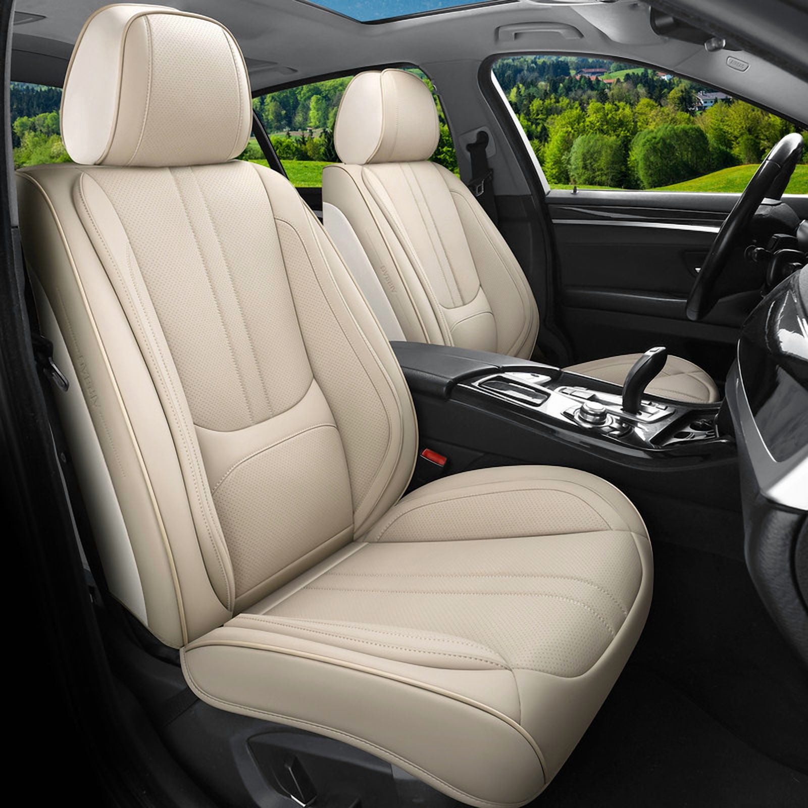 Car Seat Covers Full Set for Toyota Highlander 2007-2019,Breathable Nappa Leather Luxury Automotive Interior Accessories with Lumbar Support Beige