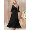 thumbnail image 6 of Miusol V-Neck Floral Lace Flare Sleeve Chiffon Ruffle Formal Dress, 6 of 7