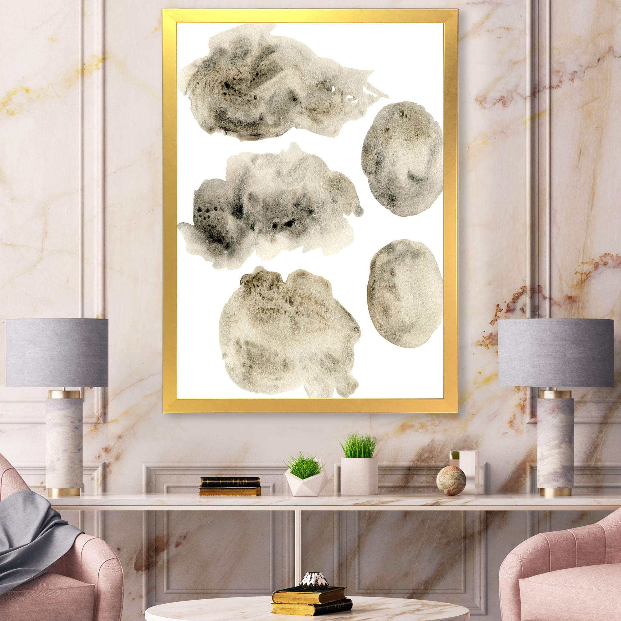 Designart 'Golden Beige and Grey Clouds II' Modern Framed Art Print