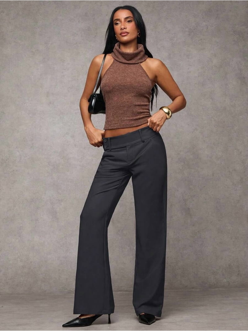 Women's Solid Color Casual Classy Elegant Pants,Pants Office Work ...