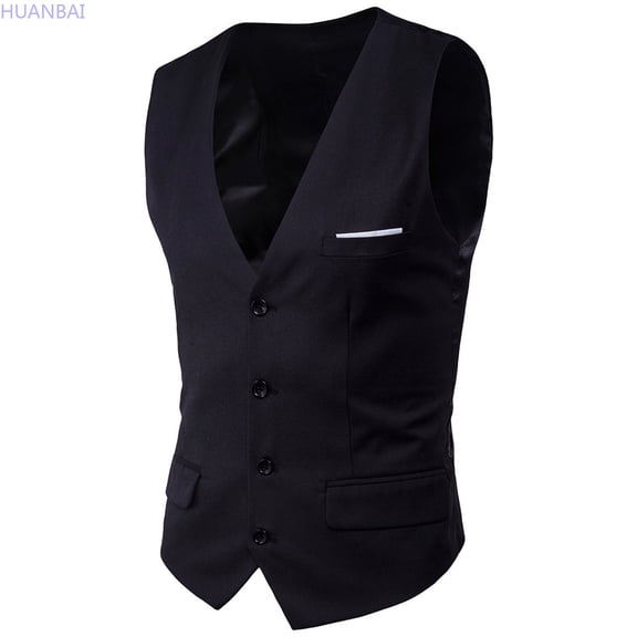 HUANBAI Men's Suit Vest V Neck Silm Fit Solid Formal Suit Waist Coat Lightweight For Wedding Prom Business