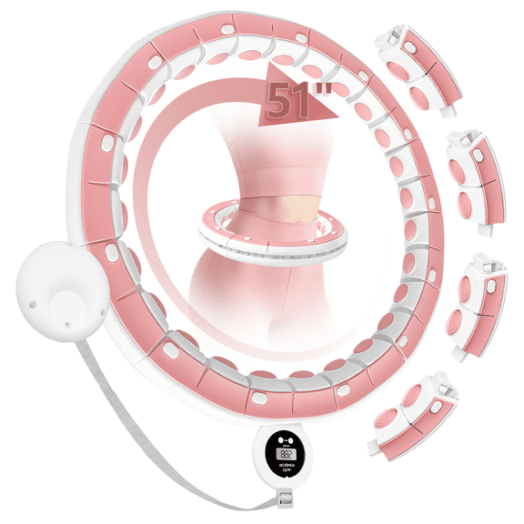 Smart Weighted Hula Circle Hoops-for Adults Weight Loss, Infinity Fitness Hoop Plus Size 51 Inch, 13 Detachable Links, Exercise Hoop Suitable for Women and Beginners-Pink