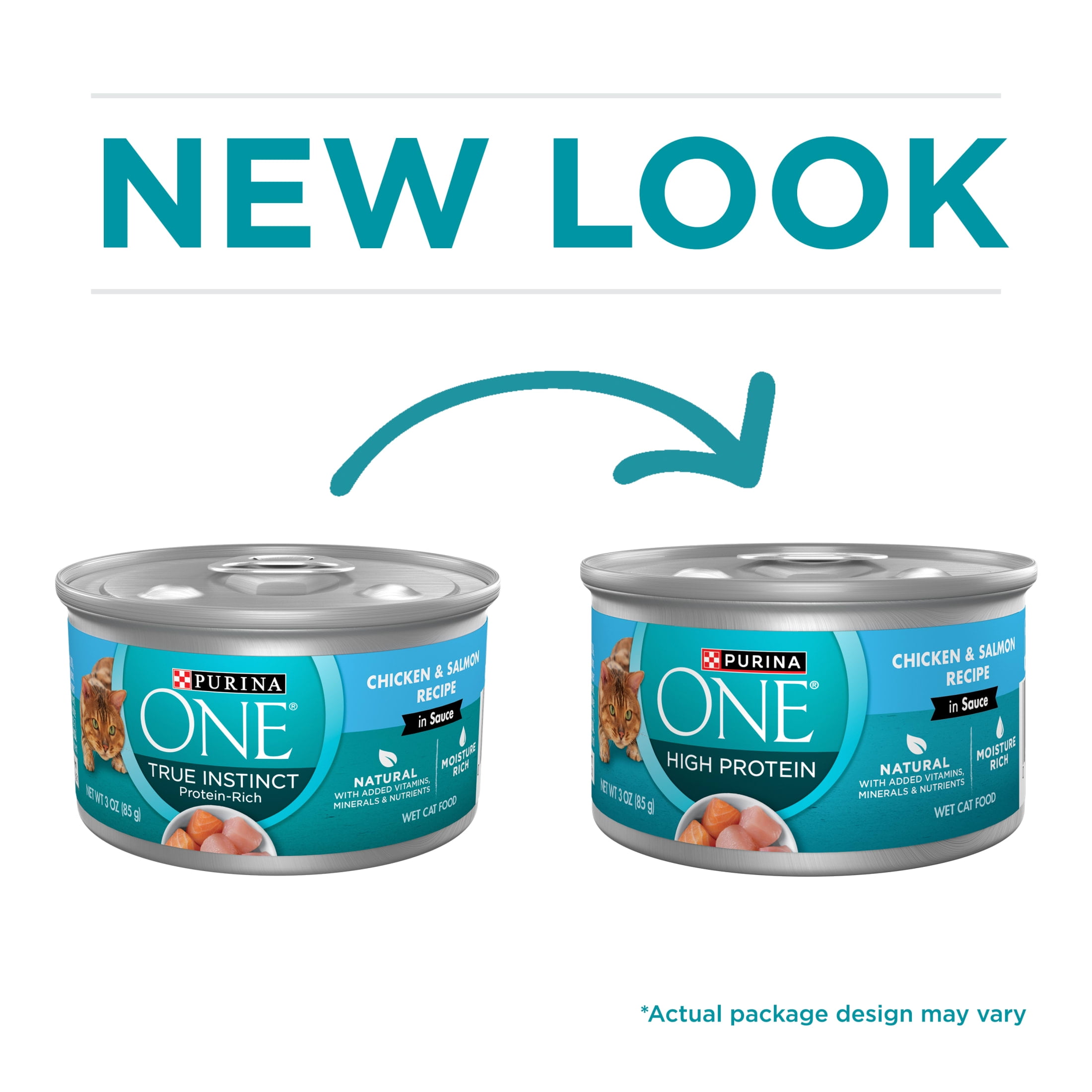 Purina ONE Natural, High Protein Wet Cat Food, Chicken and Salmon Recipe in Sauce, 24 Count, 3 oz Cans