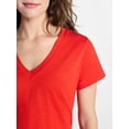 thumbnail image 4 of Time and Tru Women's Slub V Neck Tee with Short Sleeves, Sizes XS-XXXL, 4 of 5