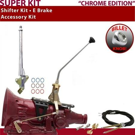 American Shifter PG Shifter Kit Chrome 12 in. E Brake Cable Push Button 16 Handle Billet Knob for F19F6