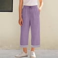 thumbnail image 2 of Girls High Waist Like Striped Culottes Casual Summer Pants with and Pockets Comfortable Straight Leg Cropped Wide Leg Trousers for Kids Cropped Leggings Girls 11-12 Years, 2 of 4