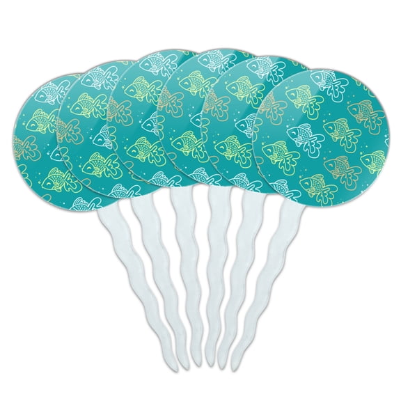 Goldfish Pattern Cupcake Picks Toppers Decoration Set of 6