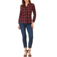 thumbnail image 2 of Allegra K Women's  Plaid Button up Split Neck Long Sleeves Loose Blouse, 2 of 6