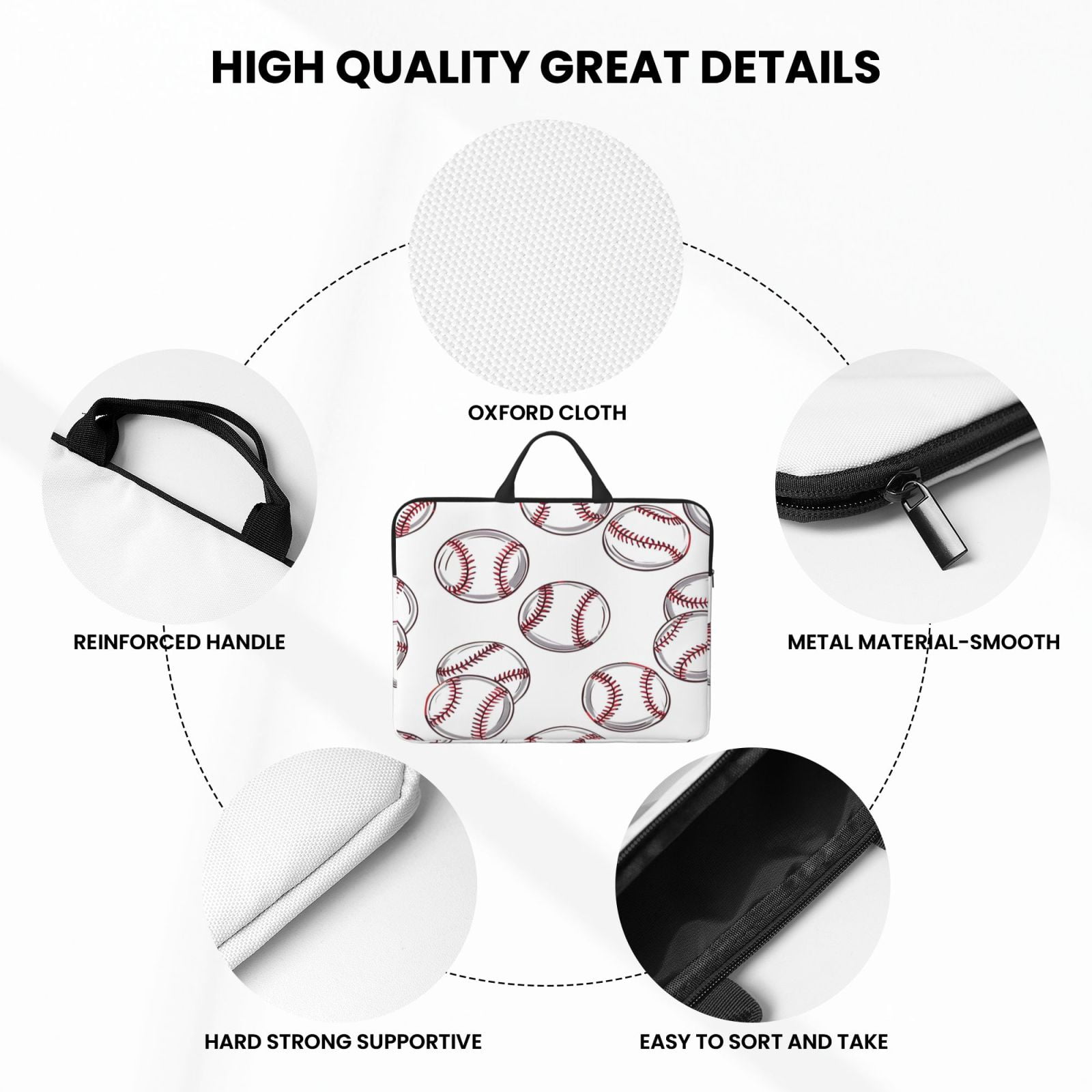 Laptop Sleeve Bag For Women Men 14inch Waterproof Durable Protective Computer Carrying Cover Handle Laptop Case Bag Baseball Theme Sporty Dynamic Style White Baseballs With Red Stitching