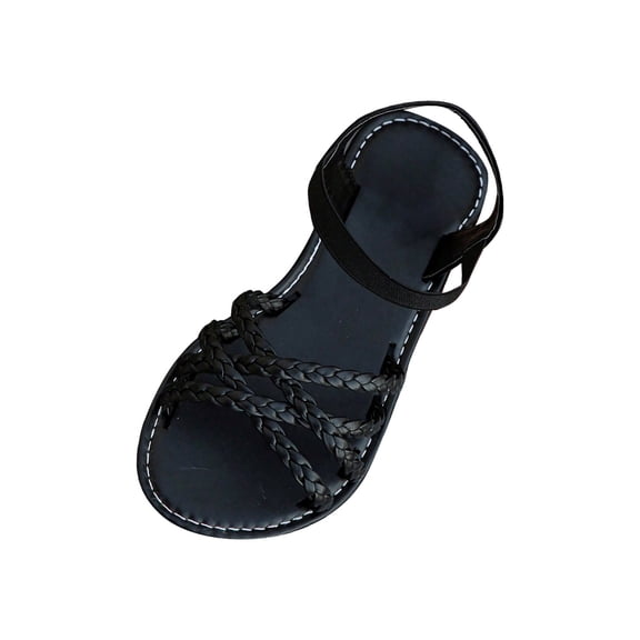 GERsome Women's Ankle Strap Flats Sandals Open Toe Braided Strappy Summer Beach Slides Sandal, Black Size 8