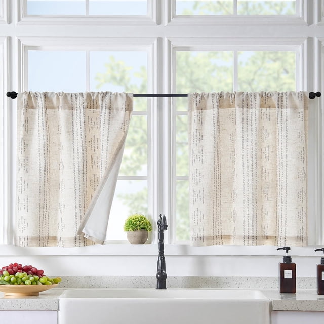 Cortinas de cocina Jinchan Boho de lino gris, 60 cm, 2 paneles