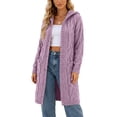 thumbnail image 2 of Naotn Hooded Cardigan for Women Fashion Casual Solid Color Cable‑Knit Open‑Front Long Sleeve Sweater Tops, 2 of 8